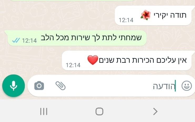 שיחה בין לקוח לבין אצטרובל פרחים בחיפה, הלקוח מרוצה